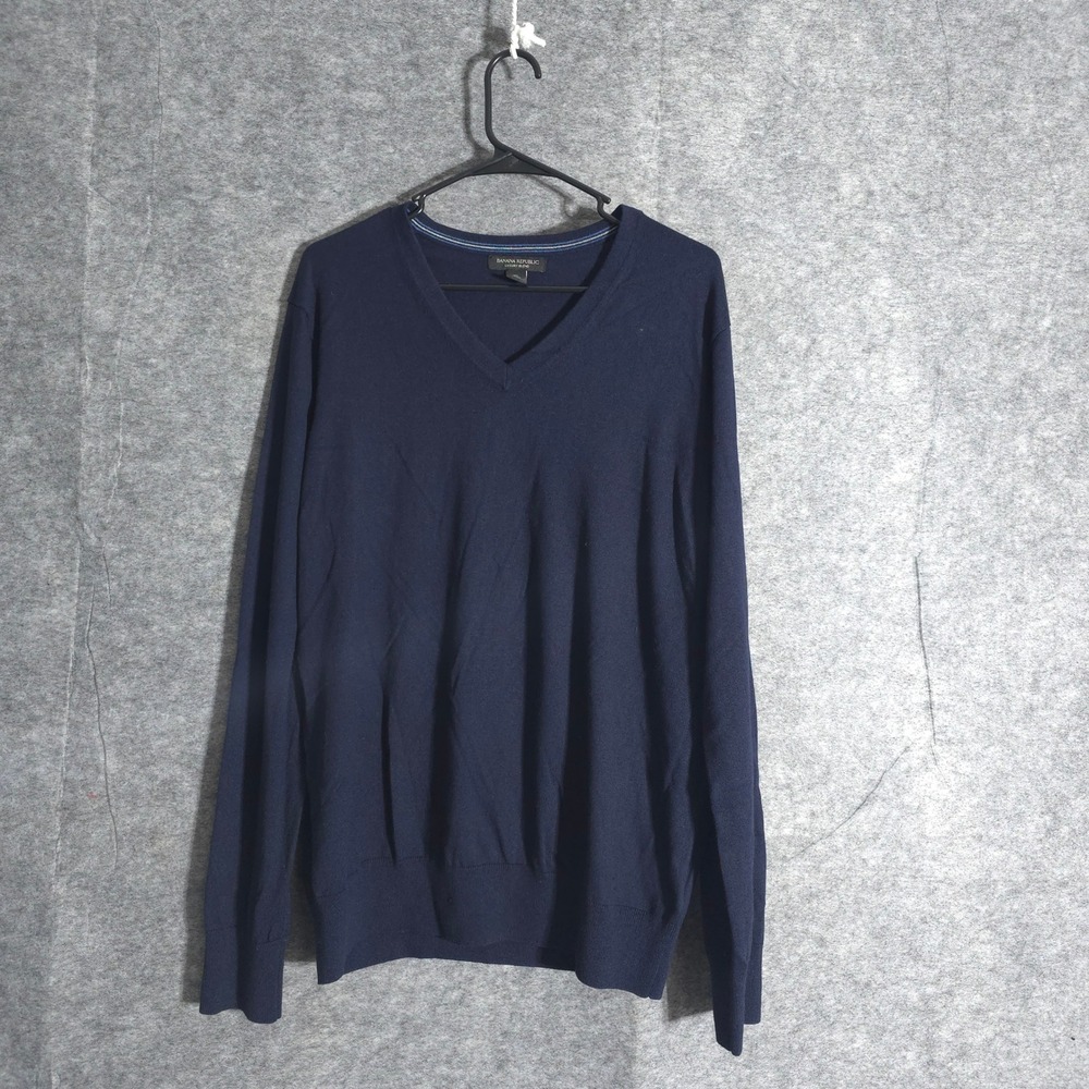 Banana‎ Republic V-Neck Sweater Mens XL Navy Silk Cotton Cashmere Solid Designer